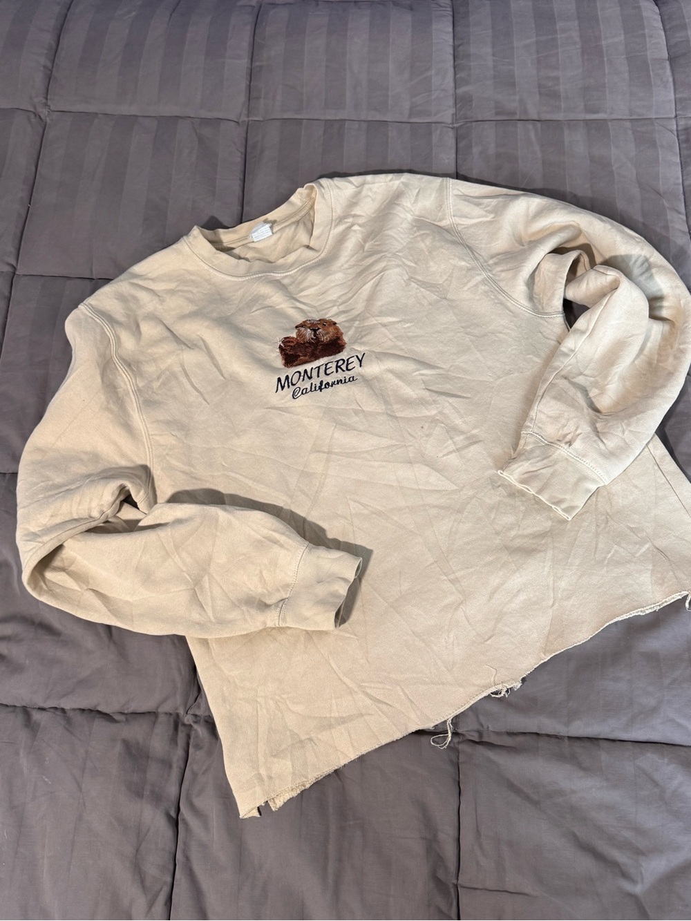 Beige Crewneck Sweatshirt with Monterey California Embroidery